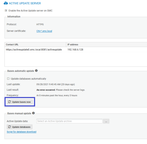 Update databases automatically button