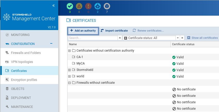 Add a certification authority button
