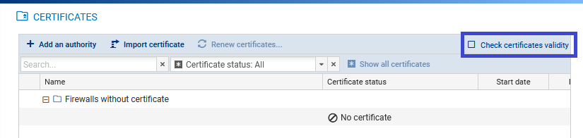 Check certificates validity checkbox