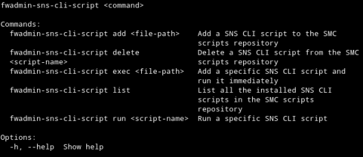 List of commands for SNS CLI scripts