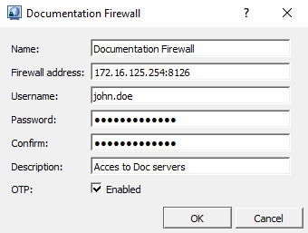 Window to add a connection profile to the address book