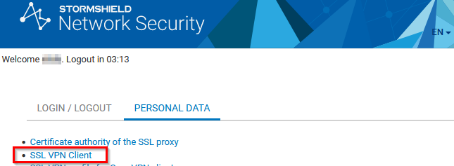 Écran du portail captif sur un firewall SNS en version 4