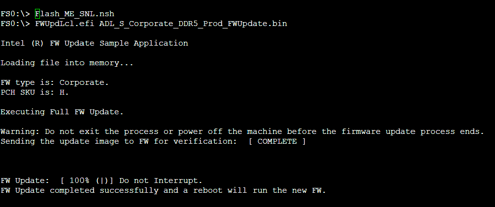 Running the executable file Flash_ME_SNL.nsh in the command prompt