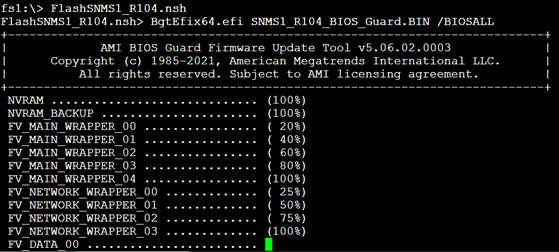 In the command prompt, run the executable file FlashSNMS1_R104.nsh