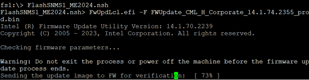 In the command prompt, run the executable file FlashSNMS1_ME2024.nsh