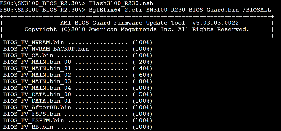 In the command prompt, run the executable file Flash3100_R230.nsh