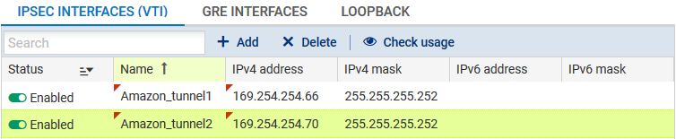 IPsec interface configuration window