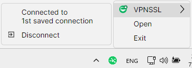 Image of the pop-up menu in which an SSL VPN tunnel is currently set up