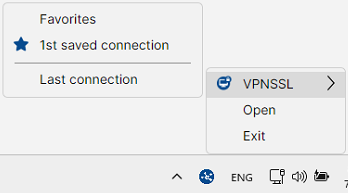 Image representing the pop-up menu from the Stormshield SSL VPN client icon