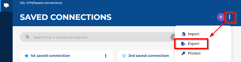 Image showing access to the menu to export saved connections