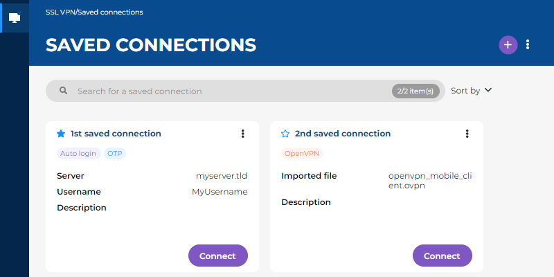 Image showing a list of saved connections