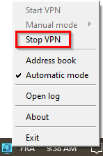 SN SSL VPN Client pop-up menu