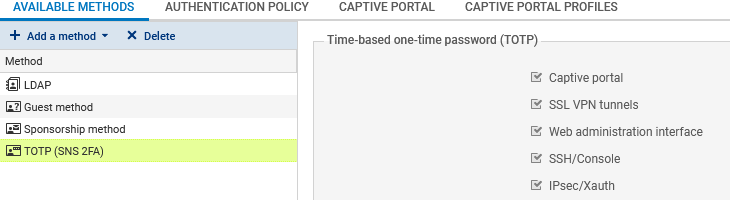 Configuration of the TOTP authentication method