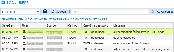 Users' Logs - Audit logs window