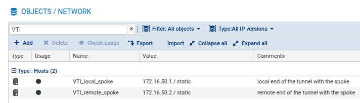 Tunnel endpoints on the hub