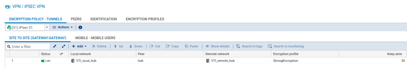 IPsec VPN encryption policy on the spoke