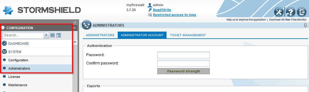 Changing the administrator password in version 3