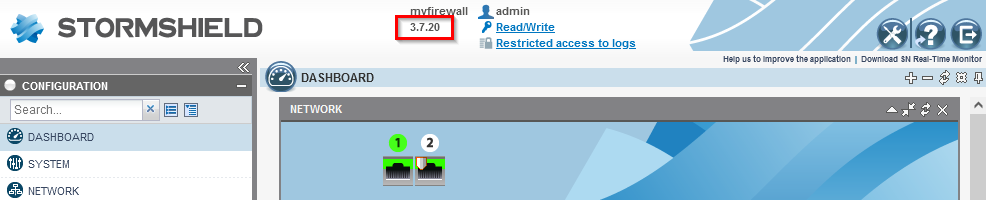 Administration interface of a firewall in version 3