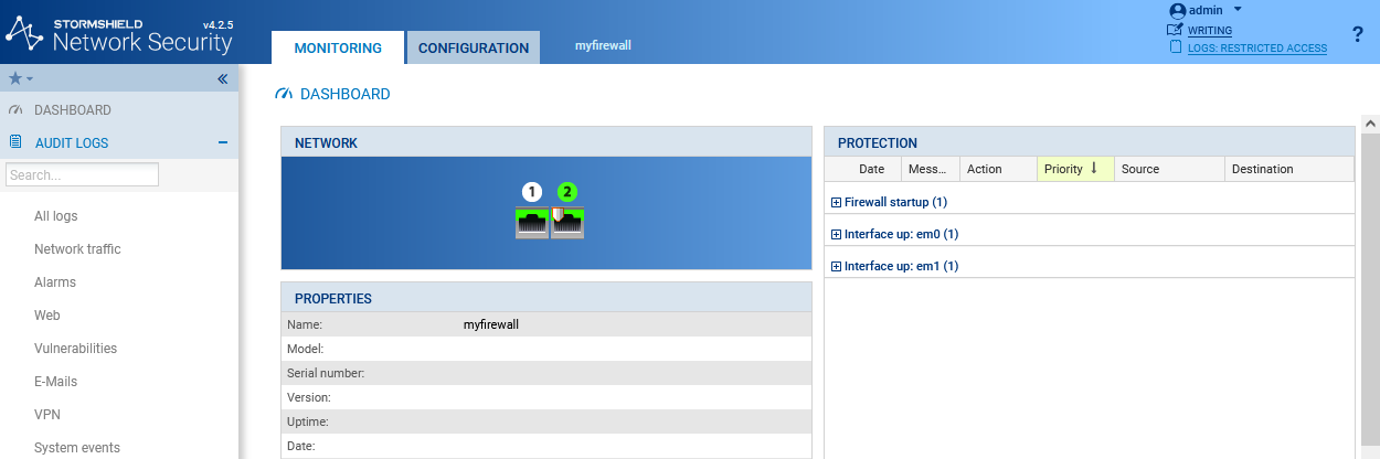 Administration interface of a firewall in version 4