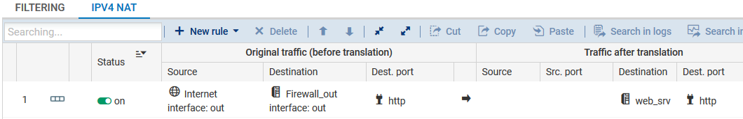 Ajout d'une règle de translation statique par port