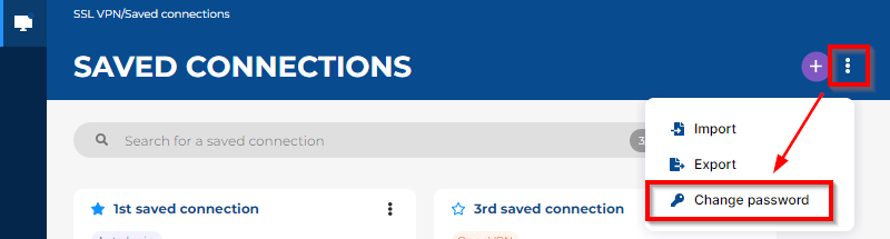 Image montrant l'accès au menu de changement du mot de passe d'accès aux connexions enregistrées