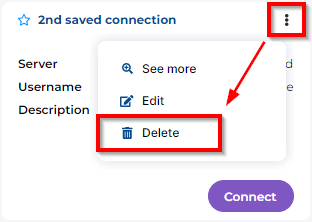 Image montrant l'accès au menu de suppression d'une connexion enregistrée