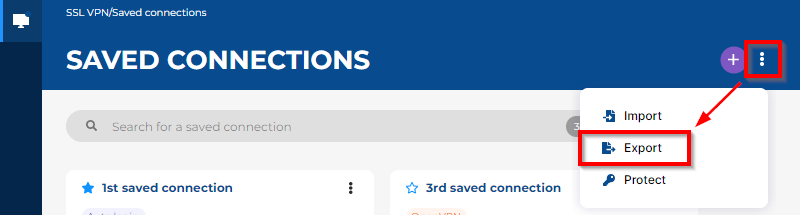 Image montrant l'accès au menu d'export des connexions enregistrées