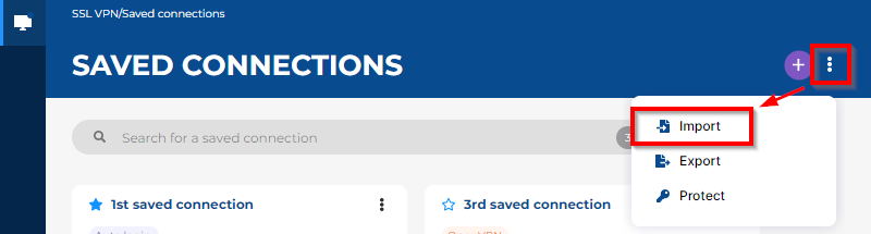 Image montrant l'accès au menu d'import des connexions enregistrées