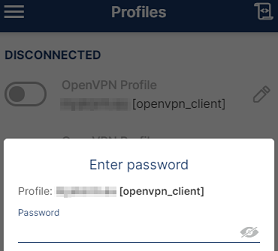 Fenêtre des profils sur OpenVPN Connect pour Windows