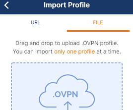 Fenêtre d'import de fichier ovpn sur OpenVPN Connect pour Windows