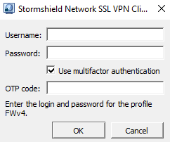 Fenêtre de connexion du SN SSL VPN Client en Mode Sites (manuel)