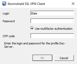 Fenêtre de connexion du SN SSL VPN Client en Mode Sites (manuel)