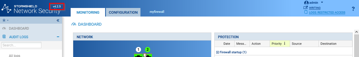 Interface d'administration d'un firewall en version 4