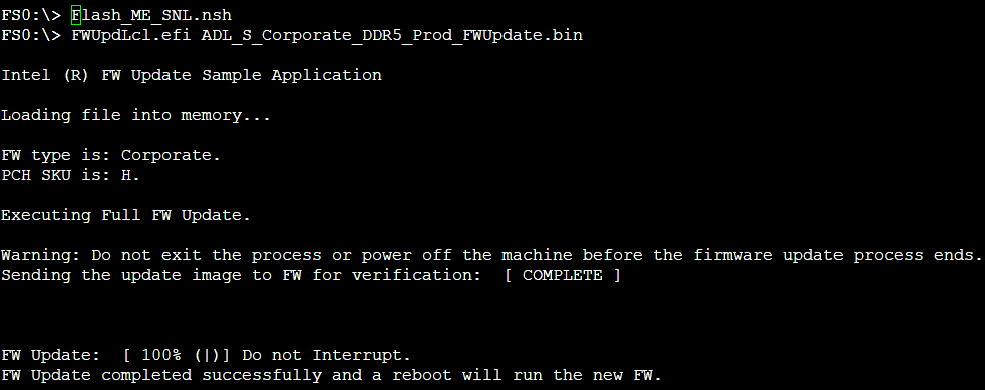 Running the executable file Flash_ME_SNL.nsh in the command prompt