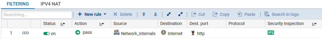 Fenêtre d'ajout d'une règle de filtrage
