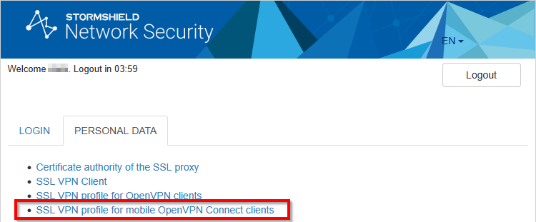 Image showing the page to download the OVPN file on the captive portal
