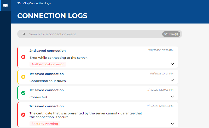 Image of the Connection logs menu