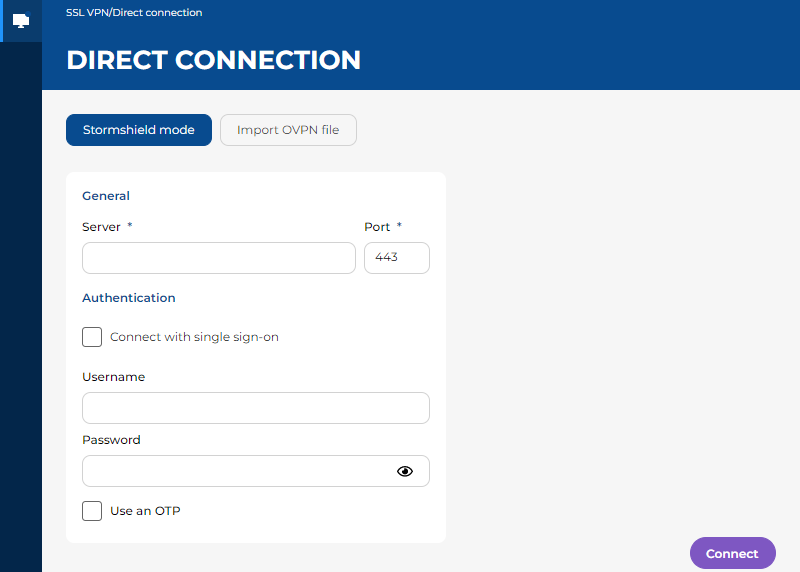 Image showing the Direct connection menu