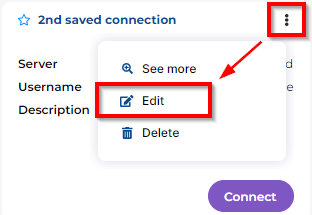 Image showing access to the menu to edit saved connections