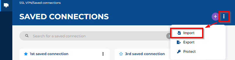 Image showing access to the menu to import saved connections