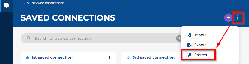 Image showing access to the menu to protect access to saved connections