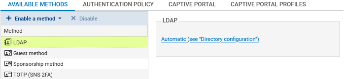 Screenshot of Authentication methods on an SNS firewall in version 4
