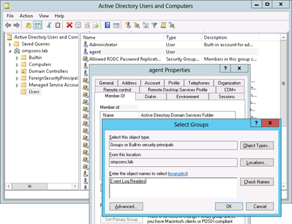 Assigning the “read on event viewer” privilege to the account