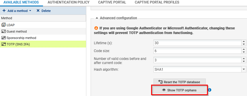 Window to reset a user’s TOTP enrollment