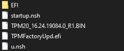 Example of the contents of the root folder on the USB flash drive to update the TPM firmware