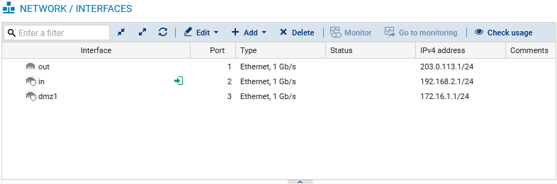 Window after configuring the address range of the interfaces