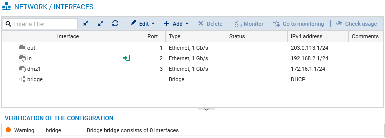 Window after modifying the out and dmz1 interfaces