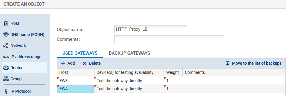 Fenêtre de création d'un objet réseau de type Routeur