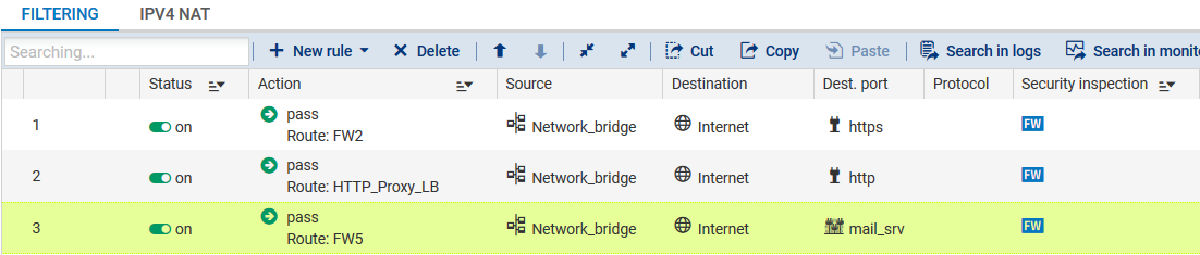 Exemple de politique de filtrage NAT