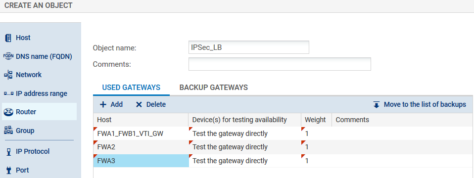 Fenêtre de création d'un objet réseau de type Routeur